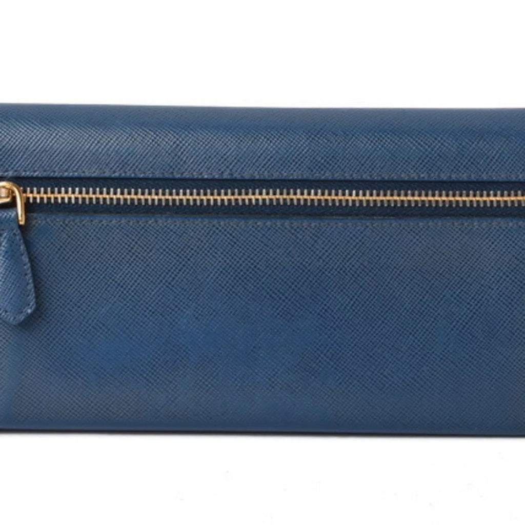 Pre-Owned Prada wallet PRADA long 1MH132 BLUETTE blue SAFFIANO FIOCCO embossed leather (Good)