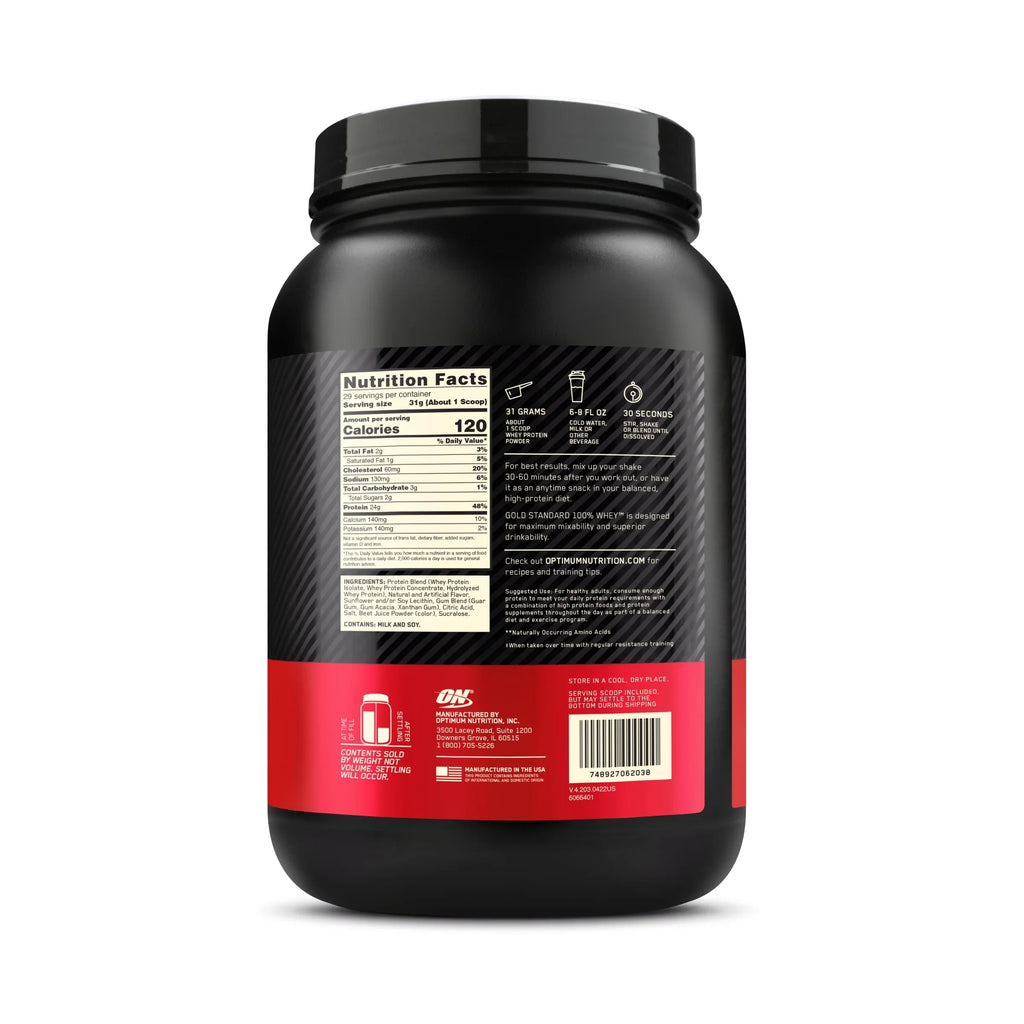 Optimum Nutrition, Gold Standard 100% Whey Protein Powder, 24 g Protein, Strawberries & Cream, 1.98 lb, 29 Servings