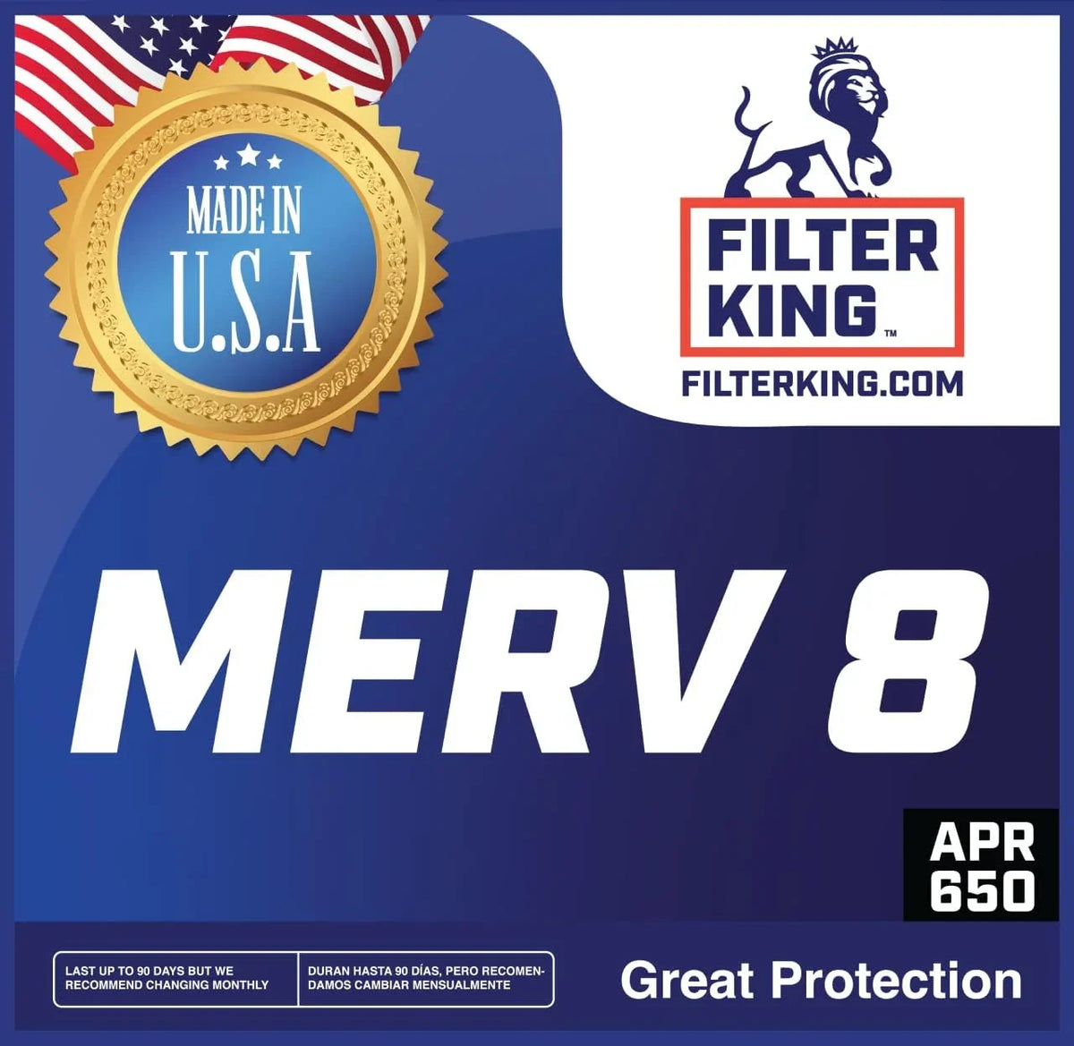 Filter King 16x25x0.5 Air Filter | 4-PACK | MERV 8 HVAC Pleated A/C Furnace Filters | MADE IN USA | Actual Size: 15.5 x 24.5 x 0.5"