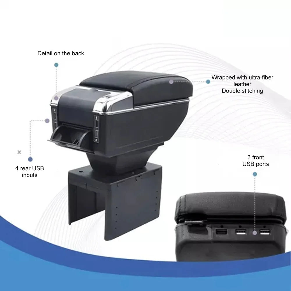 Nebublu Car accessories: armrest box,Box Leather Rest Universal 7 USB Cushion Universal 7 Rest Cushion Universal Car 7 USB Cup Armrest Box Leather Rest Cushion