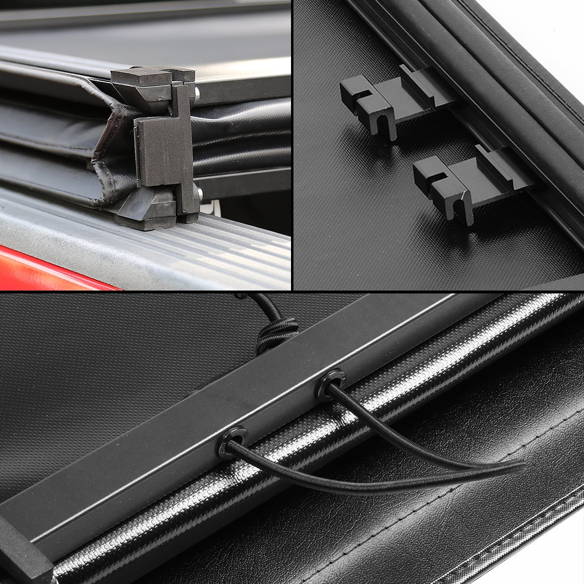 For 2009 to 2022 Dodge Ram 1500 2500 3500 6.5Ft Fleetside Bed Matte Black Soft Top Tri-Fold Adjustable Tonneau Cover Kit