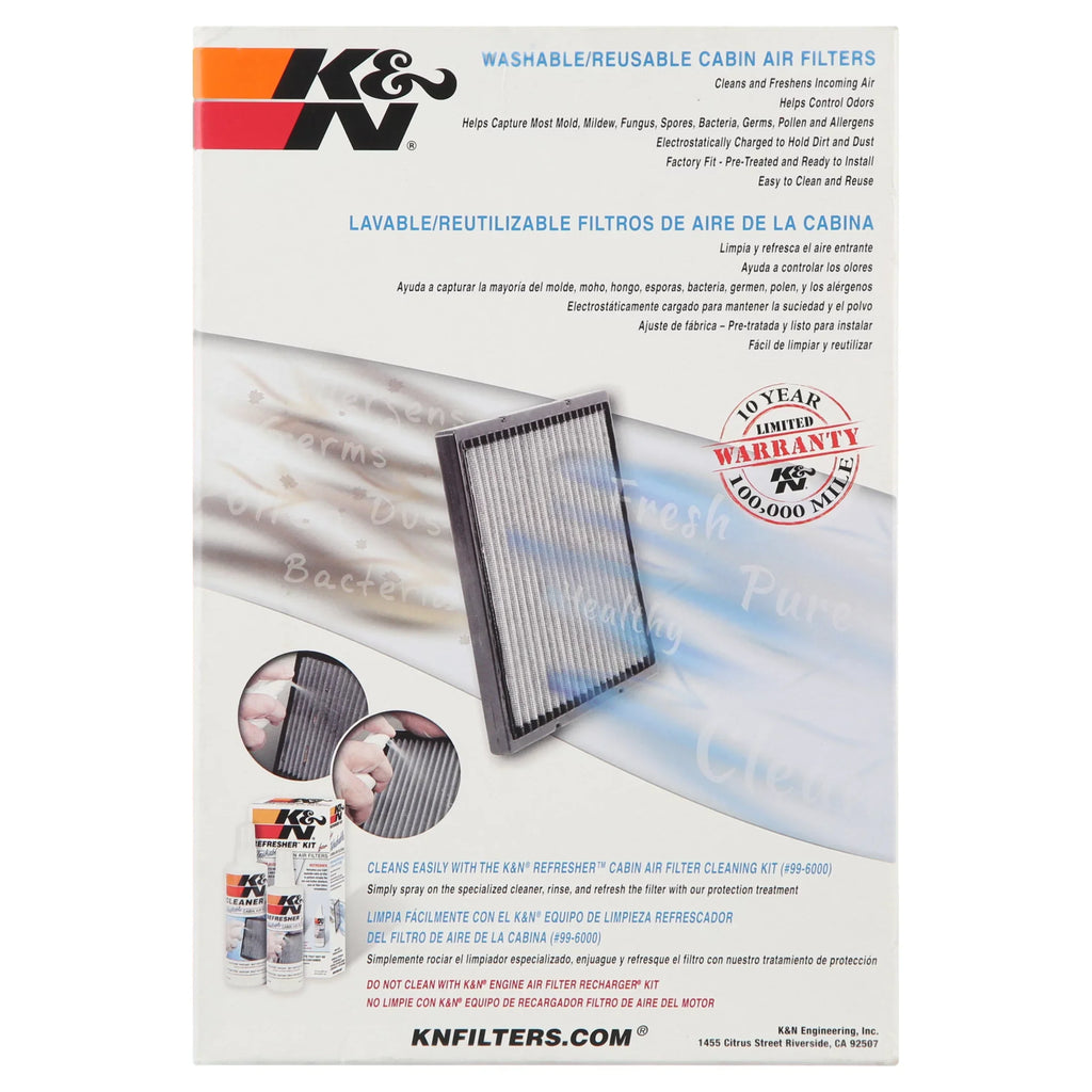 K&N VF1000 Washable & Reusable Cabin Air Filter - Cleans and Freshens Incoming Air for your Silverado, Avalanche, Escalade, Sierra, Yukon Fits select: 1999-2002 CHEVROLET SILVERADO