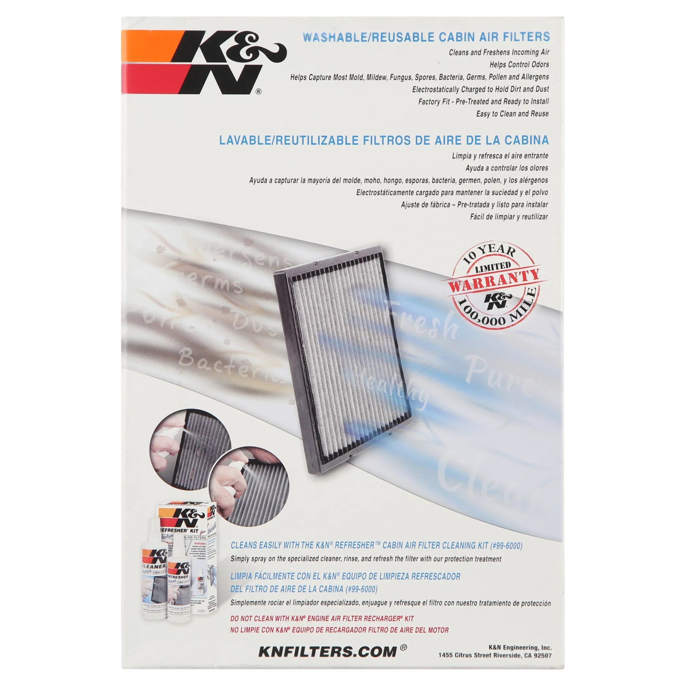 K&N VF1000 Washable & Reusable Cabin Air Filter - Cleans and Freshens Incoming Air for your Silverado, Avalanche, Escalade, Sierra, Yukon Fits select: 1999-2002 CHEVROLET SILVERADO