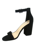 Iris-s Women's Fashion Open Toe Ankle Strap Buckle High Chunky Heels Dress Sandals Shoes ( Black, 7 )