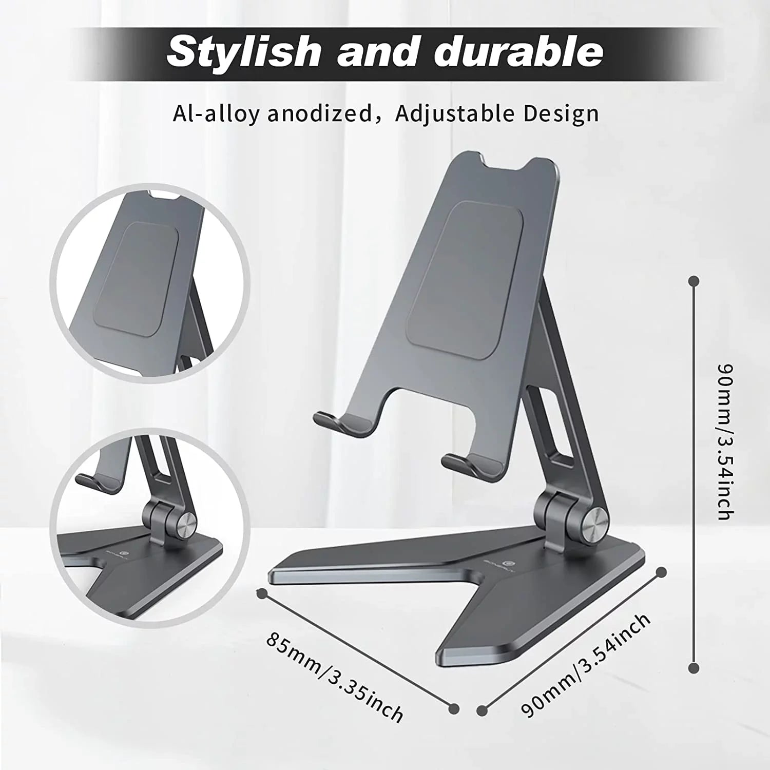 Foldable Mobile Phone Stand Holder, Can Reduce Neck Fatigue and Pain, Thickened Aluminum Desktop Stand Compatible with All Mobile Phones, iPhone, Desktop Accessories 4-8'' (Grey)