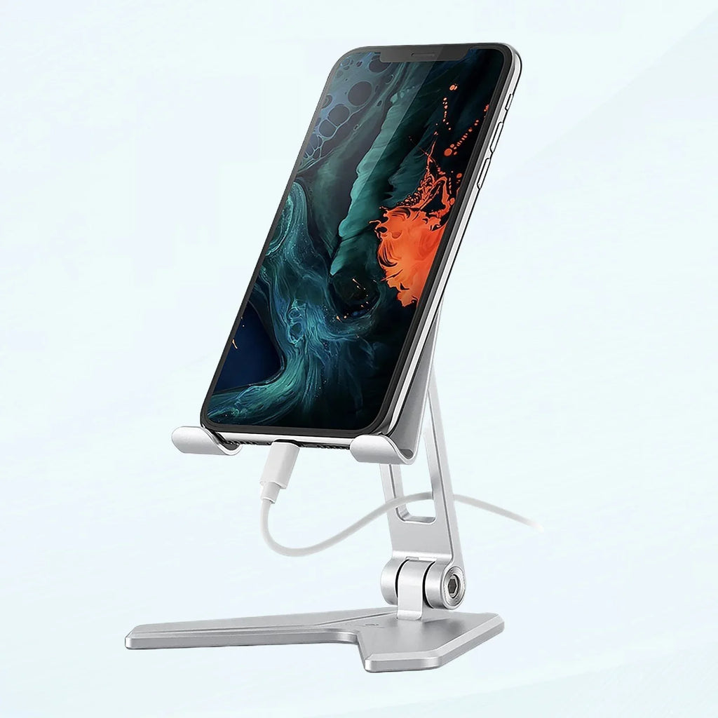 Foldable Mobile Phone Stand Holder, Can Reduce Neck Fatigue and Pain, Thickened Aluminum Desktop Stand Compatible with All Mobile Phones, iPhone, Desktop Accessories 4-8'' (Grey)