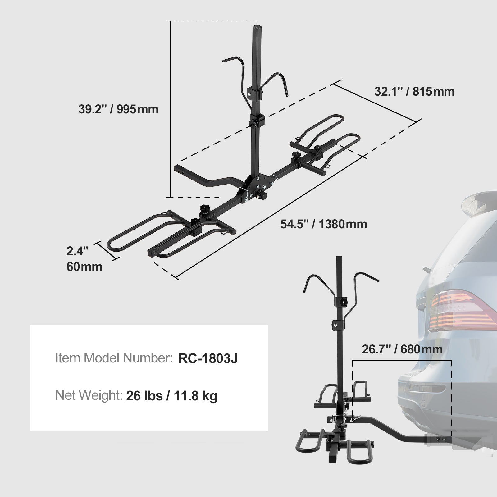 Hitch Mount Folding Carrier Car Truck SUV 1.25"/2" Receiver 2-Bike Rack