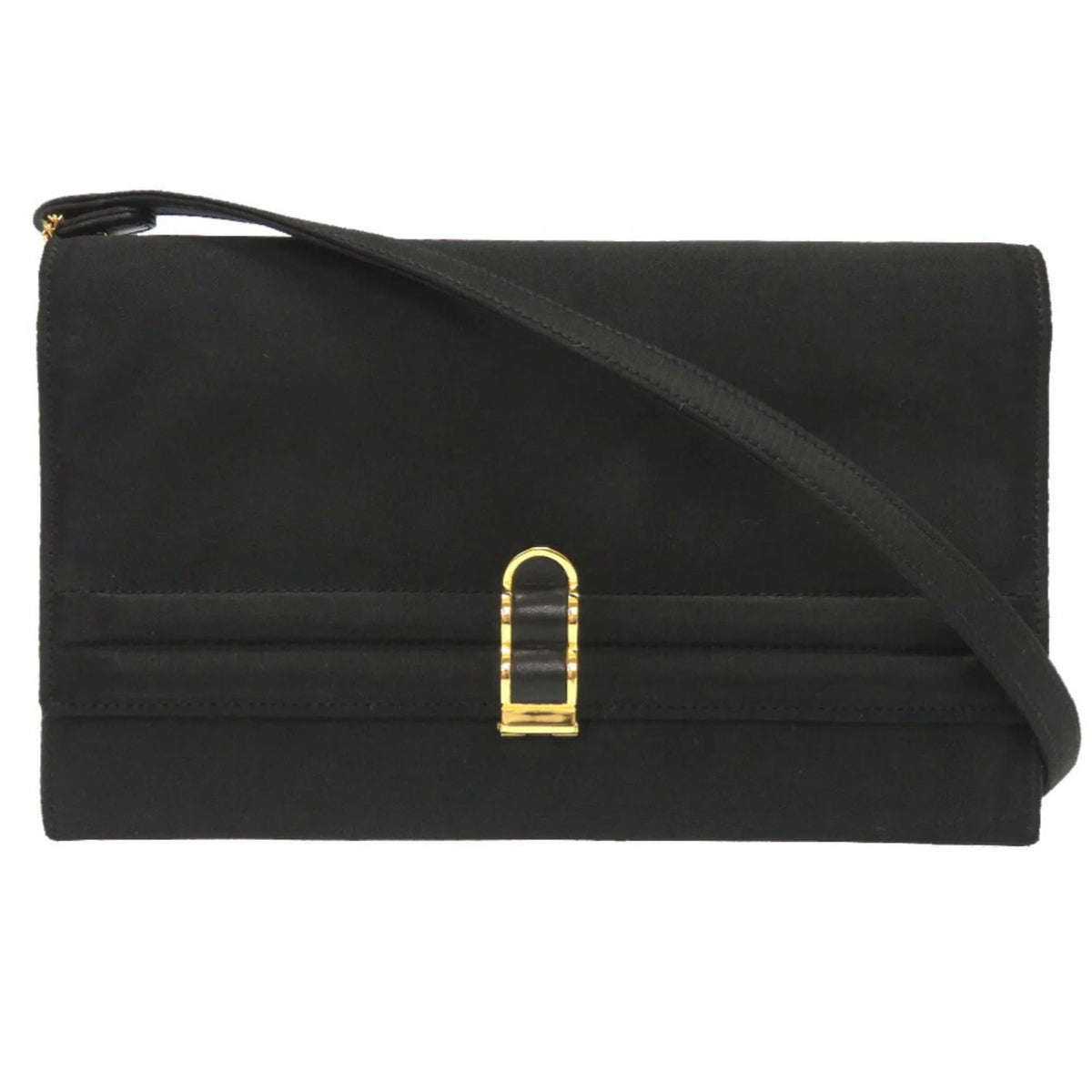 Pre-Owned Hermes Cooktail Satin Black Gold hardware Shoulder Bag 0034 HERMES (Good)