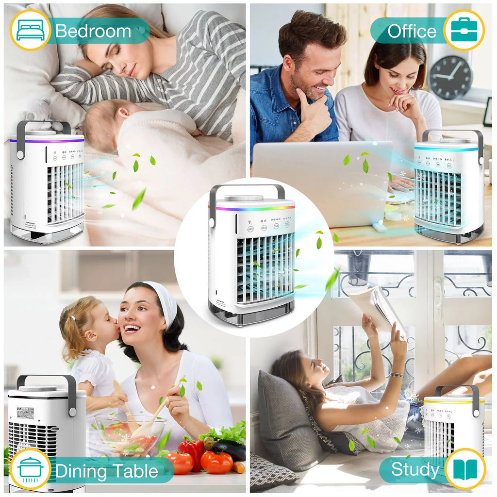 Hiroke Portable Air Conditioners Fan Desktop Air Cooler with 4-Speed Personal Mini Air Conditioner 7 Night Light & 2-8H Timer Desk Spray Fan for Home Office Camping