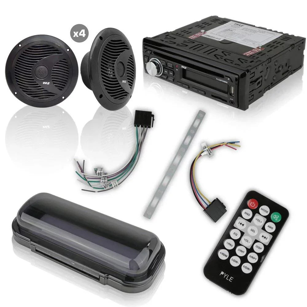 PYLE PLCDBT95MRB - Wireless Bluetooth Marine Audio Stereo - Kit w/Single DIN Universal Size Radio Receiver, Hands-Free Calling, 6.5" Waterproof Speakers, CD Player, MP3/USB/SD Readers & AM/FM Radio