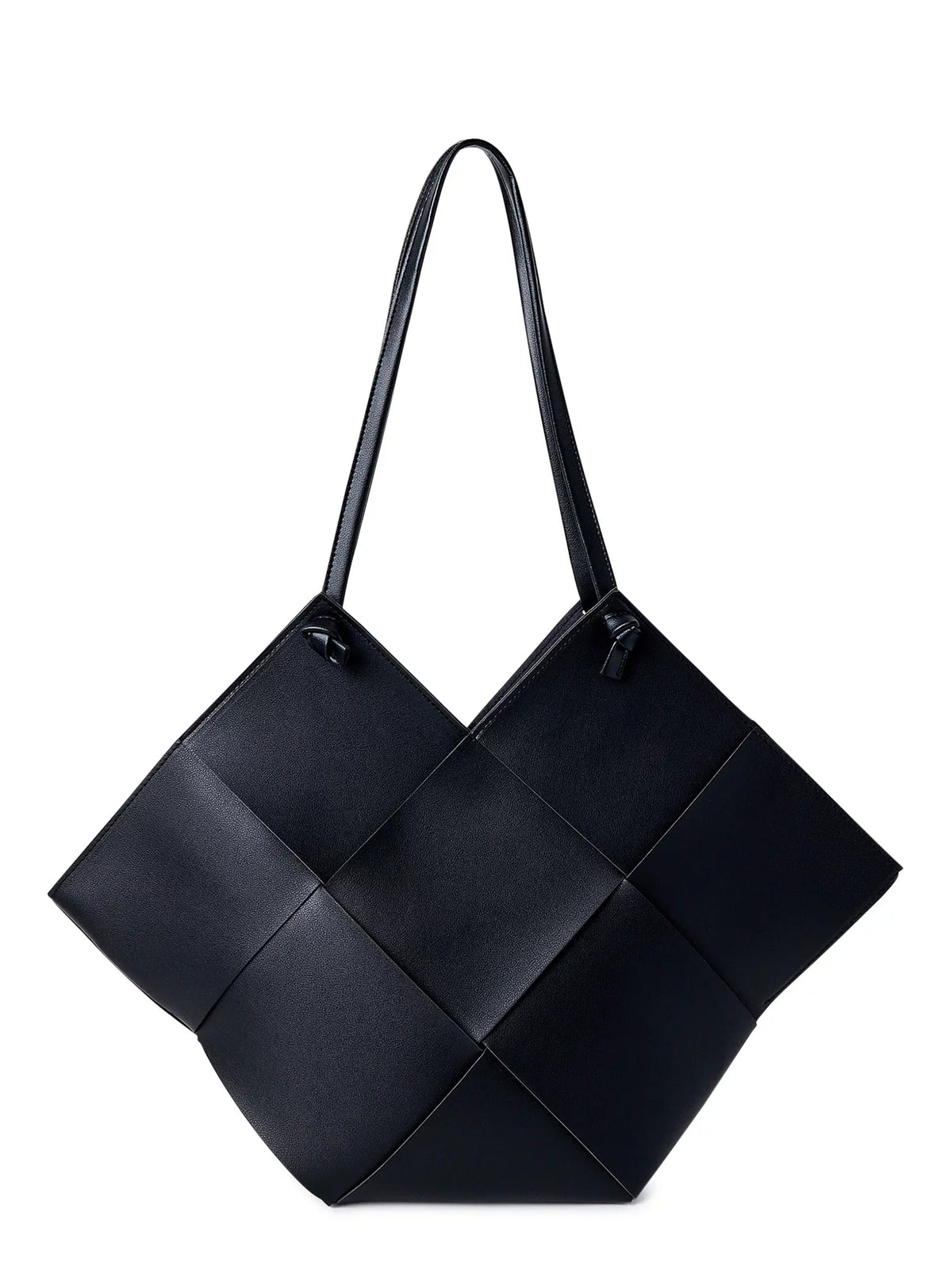 Jane & Berry Women's Large Woven Faux Leather Shoulder Bag with Pouch, Black